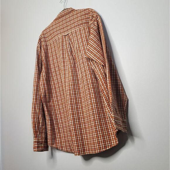 Charter Club L 100% Cotton Orange White Plaid Long Sleeve Button Down Shirt - Picture 2 of 10